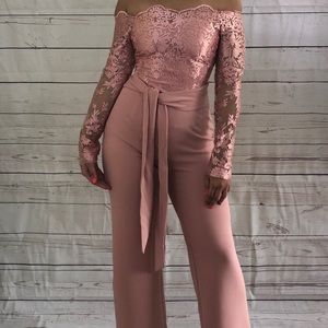 Pink lace top romper